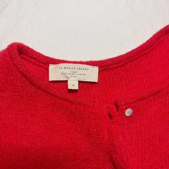 Sezane Gaspard Women's Red Mohair Cardigan Sweater - Picture 4 of 7